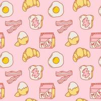 Cute Hand Drawn Food Seamless Pattern with Pink Color Scheme vector