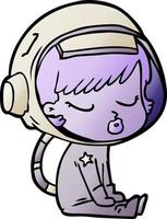 caricatura bonita astronauta niña sentada esperando vector