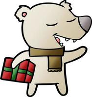 cartoon bear with present vector