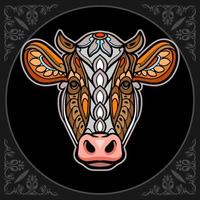 Colorful Cow mandala arts isolated on black background vector