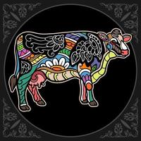 Colorful Cow mandala arts isolated on black background vector