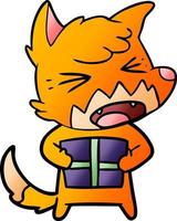 angry cartoon fox with christmas present vector