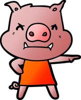 angry cartoon pig in dress pointing vector