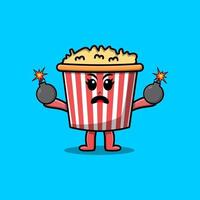 Cute cartoon Popcorn holding bomb with scared vector