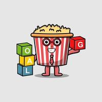 Cute cartoon Popcorn businessman stacking goal box vector