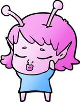 cute alien girl cartoon vector