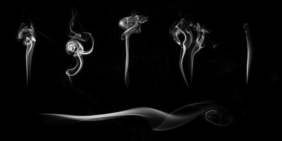 Multi style of white smoke set shot in studio, white smoke from incense and black background, wave and splash shape for design, object and background concept photo