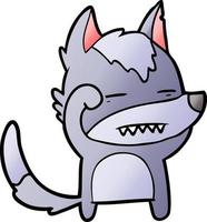 cartoon wolf showing teeth vector