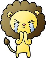 cartoon crying lion praying vector