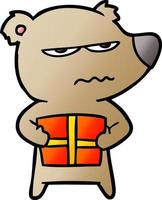 angry bear cartoon holding present vector