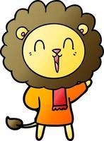 laughing lion cartoon in winter clothes vector