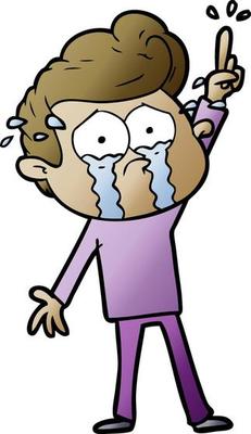 cartoon crying man trying to ask a question
