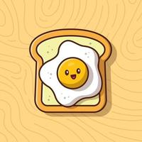 Cute Breakfast Toasted Bread With Egg Cartoon Vector Icon Illustration. Food Breakfast Icon Concept Isolated Premium Vector. Flat Cartoon Style