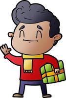 happy cartoon man with gift vector