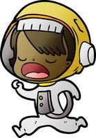 cartoon astronaut woman running vector