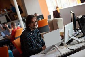 startup business, software developer working on computer photo