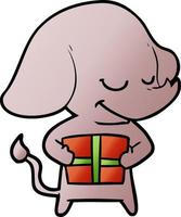 cartoon smiling elephant with present vector