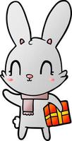 cute cartoon rabbit with christmas present vector