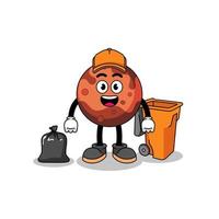 Illustration of mars planet cartoon as a garbage collector vector