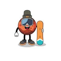 caricatura de la mascota del jugador de snowboard del planeta marte vector