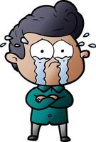 cartoon crying man with crossed arms vector