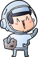 happy cartoon astronaut with moon rock vector