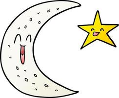 happy cartoon moon and star vector