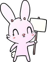 lindo conejo de dibujos animados con signo vector