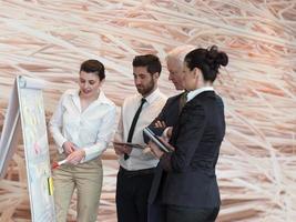 businesswoman presenting ideas and projects on white board photo