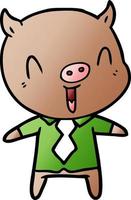 happy cartoon pig wearing shirt and tie vector