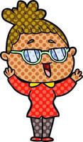 cartoon happy woman wearing spectacles vector