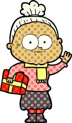 cartoon happy old woman