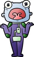 cartoon weird alien shrugging shoulders vector