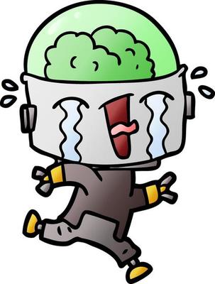 cartoon crying robot running