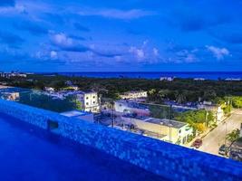 Playa del Carmen Quintana Roo Mexico 2022 Cityscape caribbean ocean beach night panorama view Playa del Carmen. photo