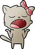 cartoon yawning cat shrugging shoulders vector