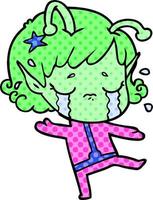 cartoon crying alien girl vector