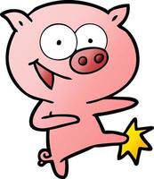 cheerful dancing pig cartoon vector