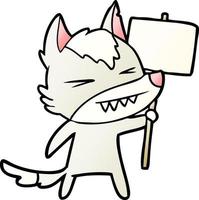 angry wolf cartoon with placard vector