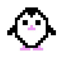 Pixel art icon for video game and print on different product. Cute penguin. vector