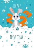 Greeting postcard. Happy new year 2023 with symbol of the year rabbit hare. vector