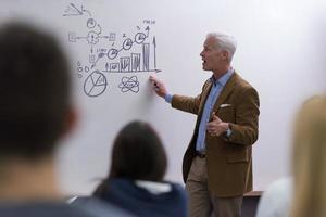 profesor con un grupo de estudiantes en el aula foto