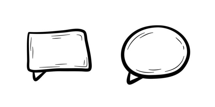 Hand drawn rectangle and oval shaped speech bubbles.  Message box, design element in doodle style.  Flat vector illustration.