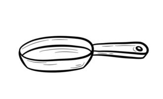 sartén dibujada a mano. vajilla, utensilio de cocina para cocinar alimentos. ilustración vectorial plana en estilo garabato. vector