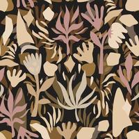 Abstract pattern. Floral seamless design in brown and beige colors in memphis style. vector