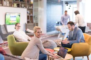 Startup Business Team At A Meeting at modern office building photo