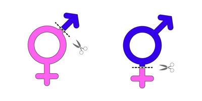 Procedimiento de cirugía de reasignación de sexo para solucionar la transexualidad de las personas transgénero. ilustración vectorial vector