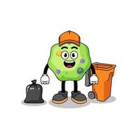 Illustration of amoeba cartoon as a garbage collector vector