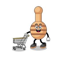 caricatura de cucharón de miel sosteniendo un carrito de compras vector