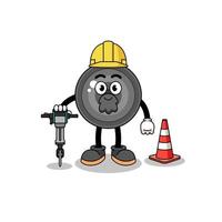 caricatura del personaje de la lente de la cámara trabajando en la construcción de carreteras vector